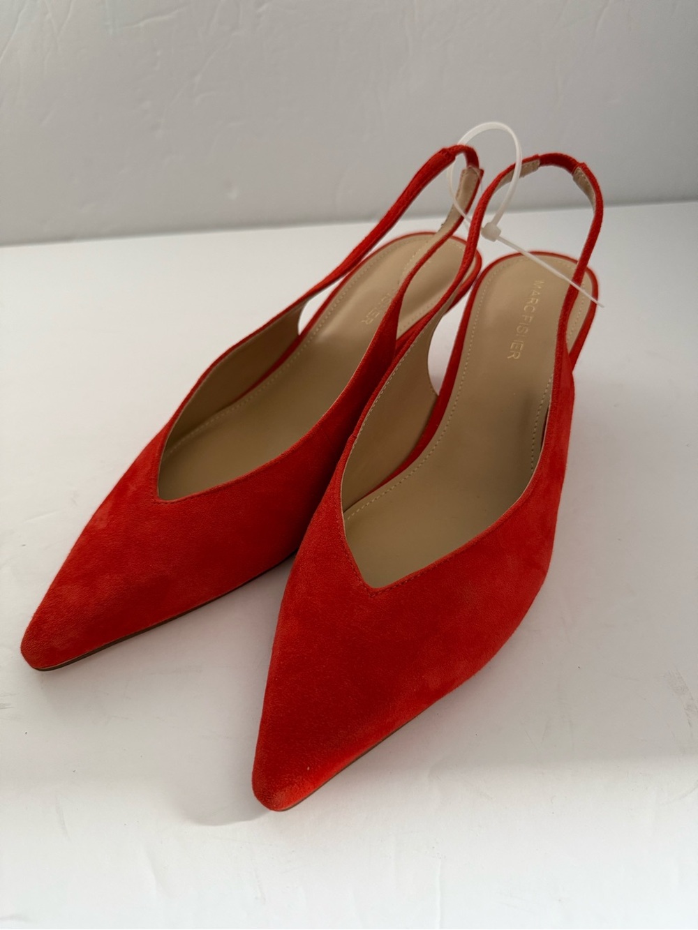 Marc Fisher Red Suede Pointed Slingback Mules Pumps Women Shoes low heel
